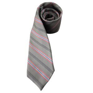 JOS.A. Bank Reserve Mens 100% Silk Tie Gray, Pink & Blue Stripes